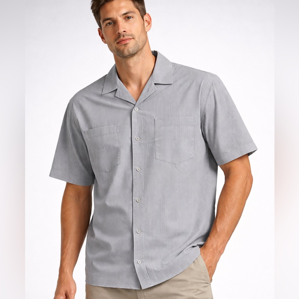 Ananke Men’s Light Gray stripes Short Sleeve Button-Up Shirt‎ Size XL NWT